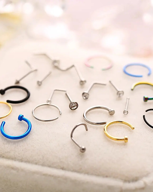 22 Pcs Of Suit Fake Nose Ring Earrings Fashion Punk Non-nose-piercing Septum Women Jewelry