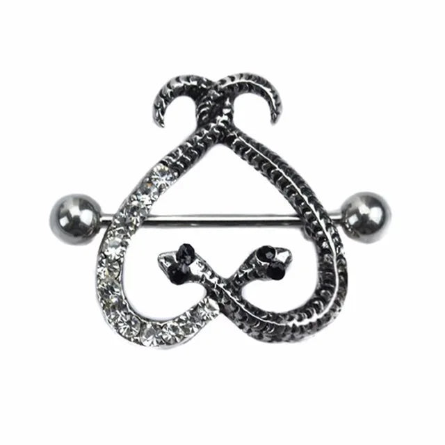 Straight Rod Snake Wing Nipple rings Breast Ring Heart Shaped Adjustable Nipple Piercing Human Jewelry