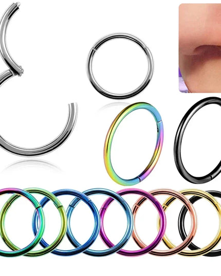 5pc Nose Rings Hoop Hinged Clicker Segment Nose Rings Ear Cartilage Ring Clip Stainless Steel Ear Nose Ring Body Jewelry Gift