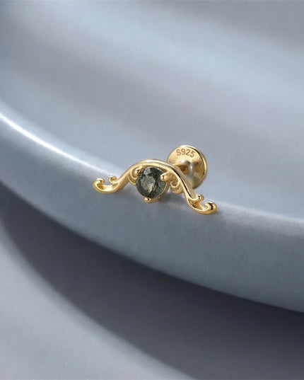 Aide 1PC 925 Sterling Silver 18K Gold Threaded Piercing Earring Women Ins Green Red Colors Zircon  Ear Bone Nail Gift Jewelry