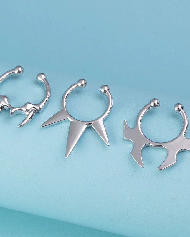 1-3pcs Fake Clip on Nose Rings Hoop Septum Non Piercing Nose Cuff Stainless Steel Horseshoe Punk for Men Women Body Jewelry