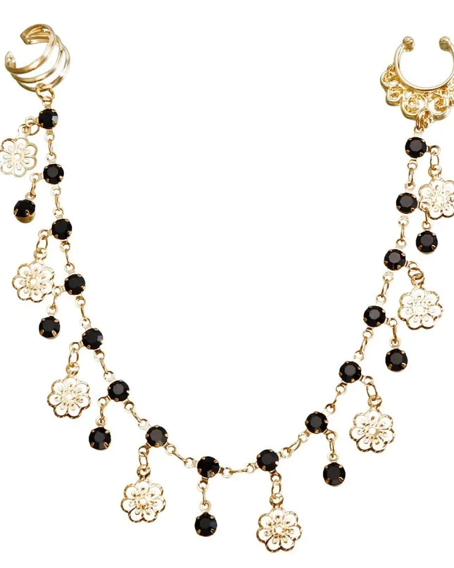 Body Jewelry Earring with Nose Ring Fashion Trendy Nose Clip Rings Gold& Black Fringe Long Chain Tassel Nose Clip Perform