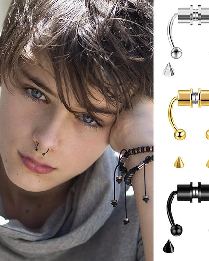 Women Fake Piercing Nose Ring Hoop Septum Non Piercing Nose Clip Rock HipHoop Stainless Steel Magnet Fashion Punk Body Jewelry