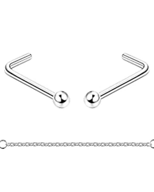 Nose Rings Chain Piercing Across Double with Chain Studs with Chain 20G Piercing Stud Nostril Jewelry for Women Men