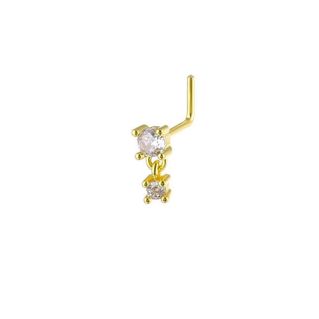 Stainless Steel Long Fashion Nose Rings for Women Copper with CZ Heart Dangle L-Bend Nose Piercing Jewelry Body Jewelry 20G