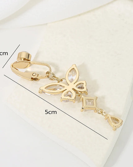 Clip On Belly Button Ring Butterfly Shape Copper Zircon Fake Belly Piercing Umbilical Navel Body Jewelry Trendy Fashion Style