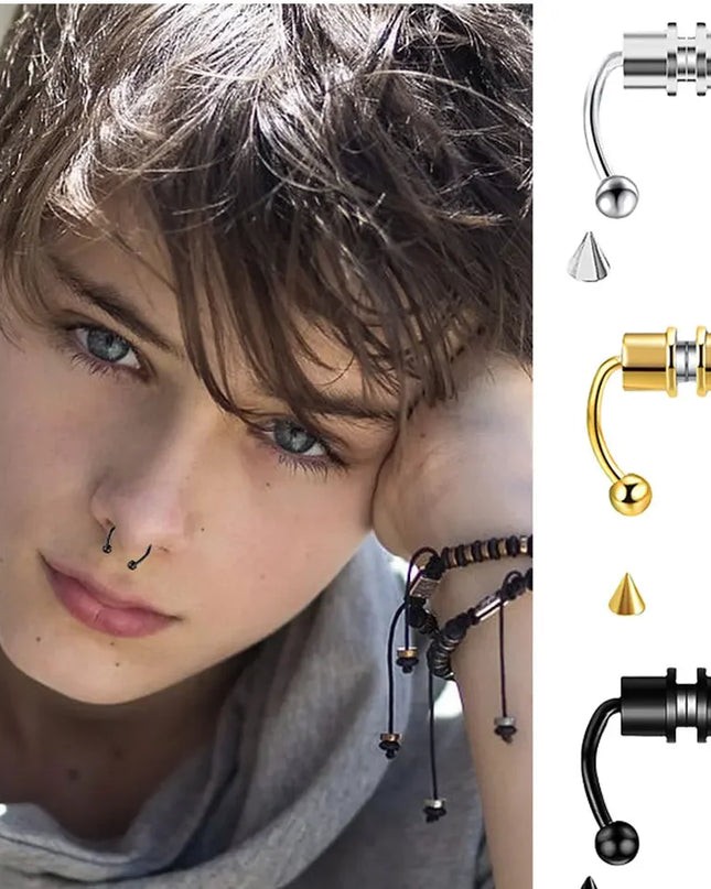Women Fake Piercing Nose Ring Hoop Septum Non Piercing Nose Clip Rock HipHoop Stainless Steel Magnet Fashion Punk Body Jewelry