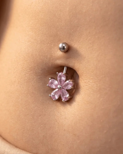 Beach Simple Belly Button Rings Crystal Flower Navel Ring Stainless Steel Zircon Body Piercing Jewelry Sexy