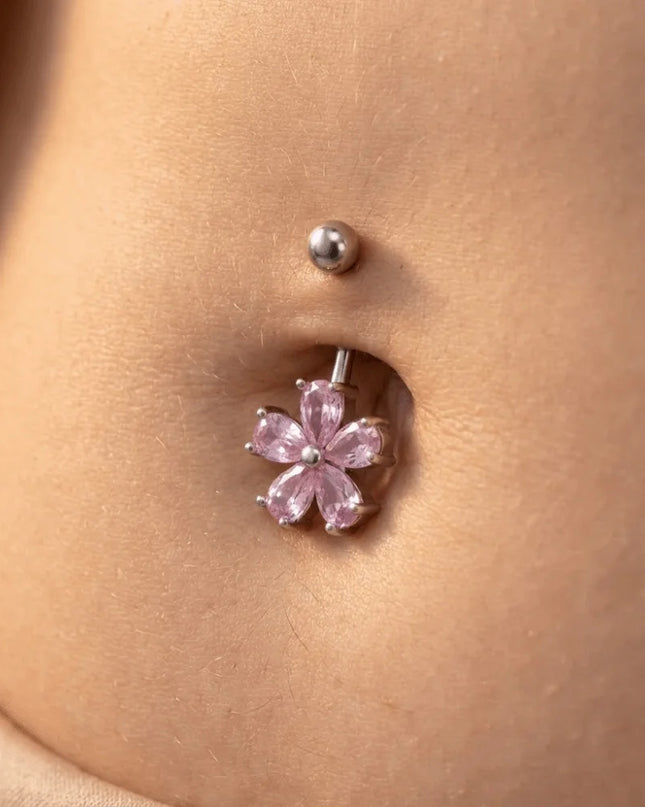 Beach Simple Belly Button Rings Crystal Flower Navel Ring Stainless Steel Zircon Body Piercing Jewelry Sexy