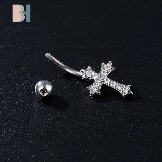 Fashion Sexy Piercing Navel Nail Body Jewelry For Women Girls Personalized Simple Cross Pendant Belly Button Rings Gifts B.H