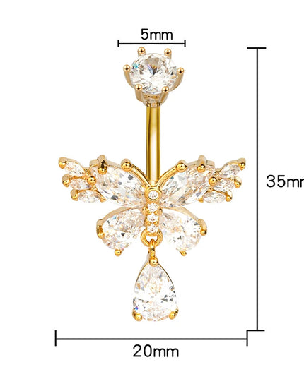 Exquisite Zircon Crystal Belly Button Rings Fashion Butterfly Navel Ring For Women GirlsSexy Belly Piercing Body Jewelry Gifts
