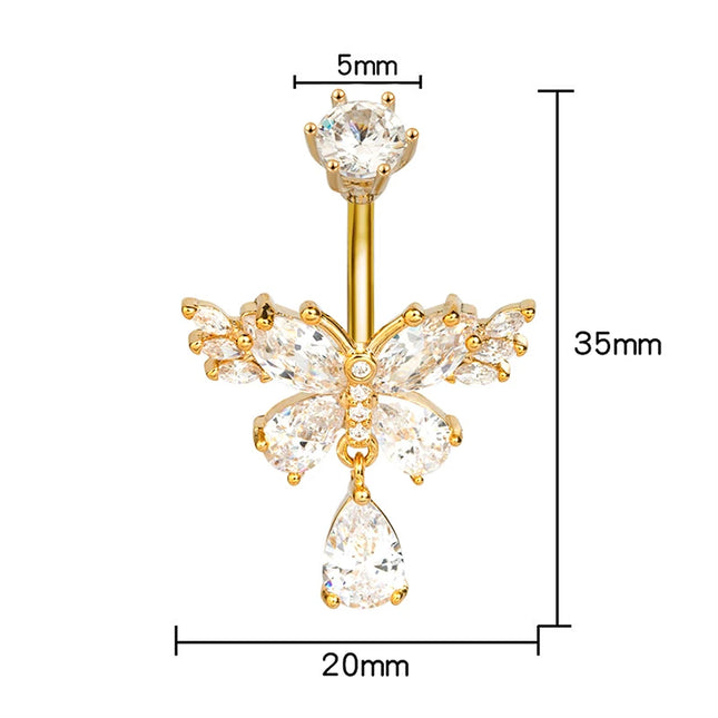Exquisite Zircon Crystal Belly Button Rings Fashion Butterfly Navel Ring For Women GirlsSexy Belly Piercing Body Jewelry Gifts
