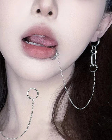 Cool Style Fake Piercing Lip Clip Earring Punk Chain Linked Earrings Hinged Lip Ring For Women Men Fashion Jewelry Accessories