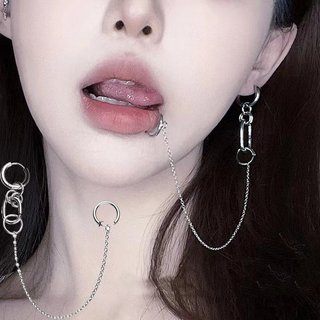 Cool Style Fake Piercing Lip Clip Earring Punk Chain Linked Earrings Hinged Lip Ring For Women Men Fashion Jewelry Accessories