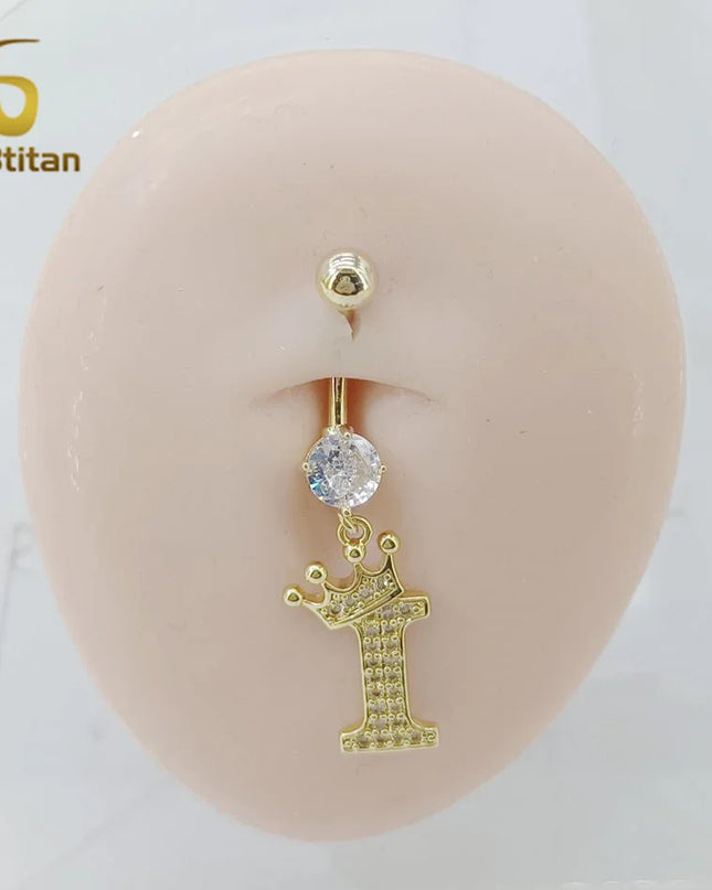 A-Z 26 Letter Initial Belly Button Rings 14G Titanium Curved Barbell Golden Zircon Navel Piercing Body Jewelry Women Accessories