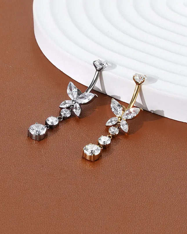 1Pc Titanium Belly Button Piercing Ring for Women CZ Heart Butterfly Dangle Navel Ring Belly Piercing Body Jewelry