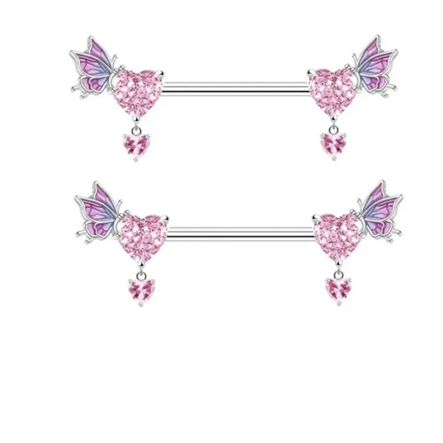 2 Pcs Stainless Steel Pink Nipple Piercing Jewelry Heart Wings Niplple Barbell Moon Devil Nipple Rings Body Piercing Pezon Mujer