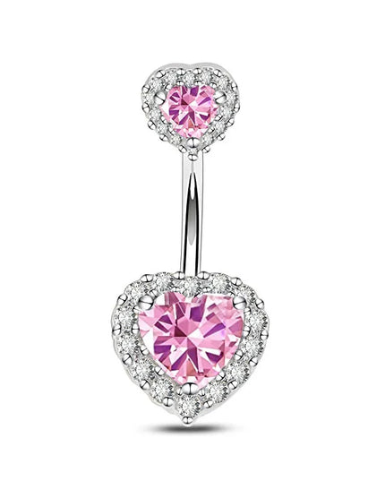 Double Heart-Shaped Zircon Belly Button Ring Woman Stainless Steel Navel Ring for Girl Fashion Sexy Body Piercing Jewelry Gifts
