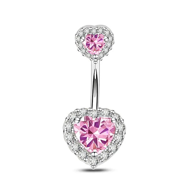 Double Heart-Shaped Zircon Belly Button Ring Woman Stainless Steel Navel Ring for Girl Fashion Sexy Body Piercing Jewelry Gifts