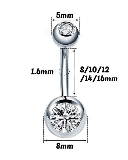 14G Belly Button Piercing Ring, Surgical Steel CZ Crystal Gem Internally Threaded Belly Button Ring Piercing Jewelry