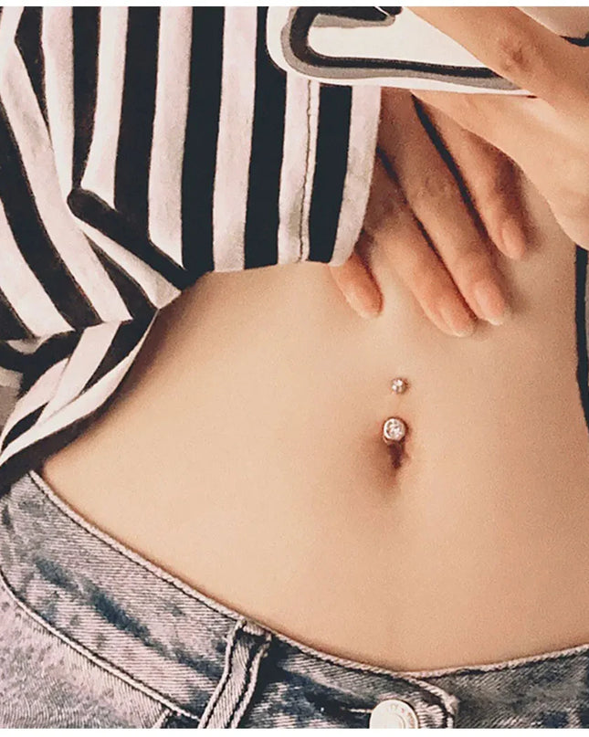 Double Gem Belly Button Rings Stainless Steel Crystal Rhinestone Navel Rings Barbells Studs Women Girls Body Piercing Jewelry