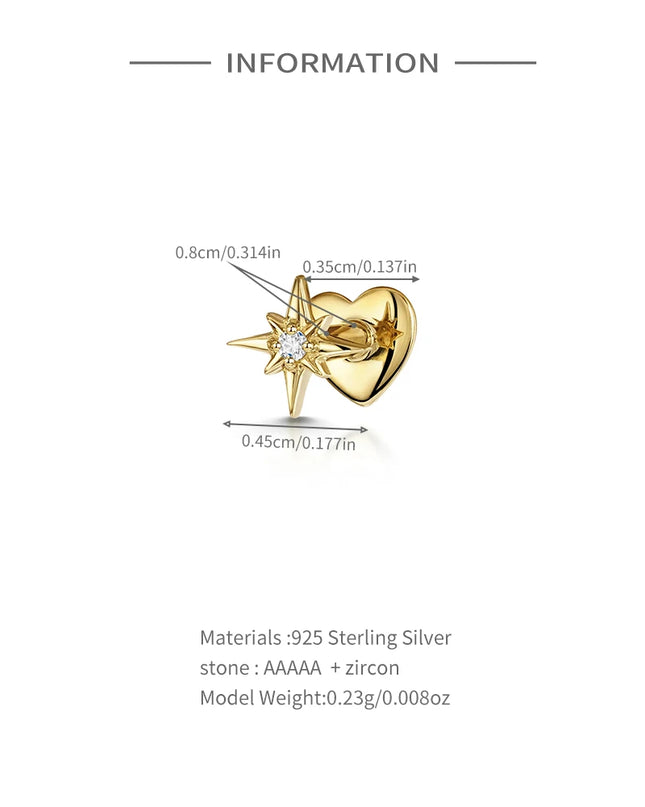 AIDE Heart Round Ball Flat Helix Piercing Earring 925 Sterling Silver Ear Studs Geometric Zircon Exquisite Trinket Studs Aretes