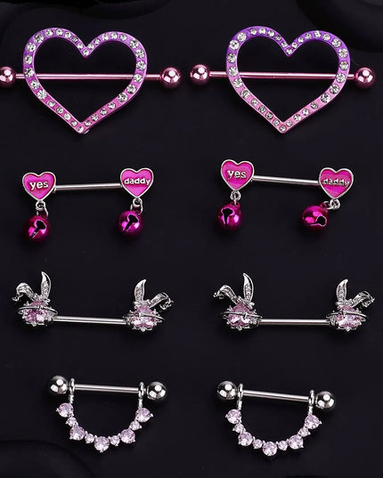 Retro Snake Nipple Piercing Jewelry Shiny Crystal Bunny Rabbit Nipple Rings For Women Girls Heart Nipple Barbells Piercing Pezon