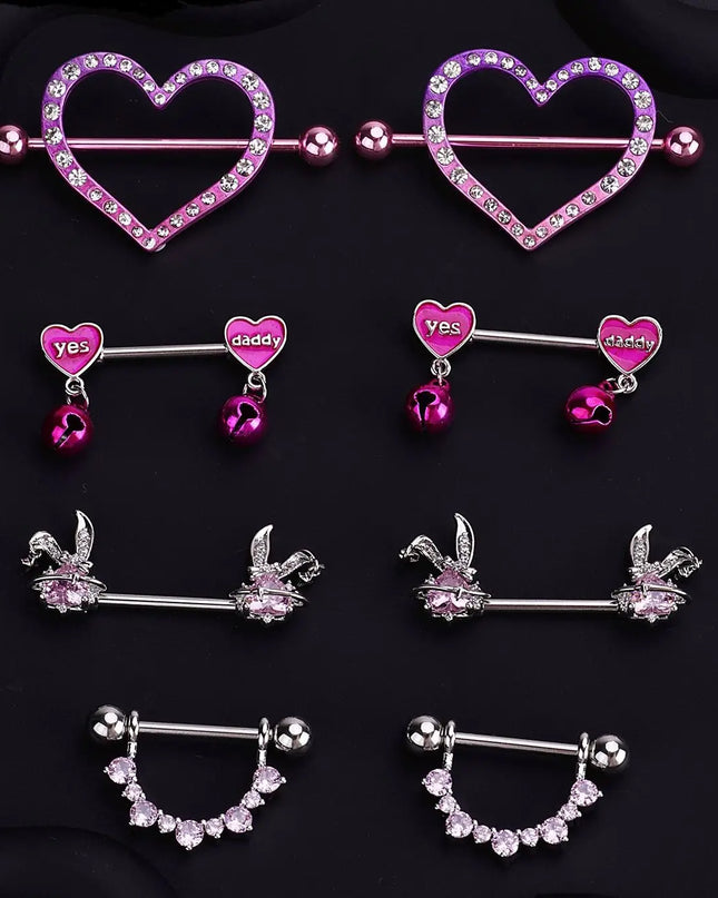 Retro Snake Nipple Piercing Jewelry Shiny Crystal Bunny Rabbit Nipple Rings For Women Girls Heart Nipple Barbells Piercing Pezon