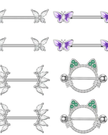 Stainless Steel Heart Nipple Piercing Rings Sets 14G Crystal Tongue Ring Nipple Barbell Lot Sexy Piercing Nipple Body Jewelry