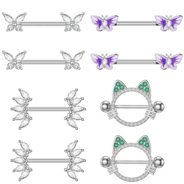 Stainless Steel Heart Nipple Piercing Rings Sets 14G Crystal Tongue Ring Nipple Barbell Lot Sexy Piercing Nipple Body Jewelry