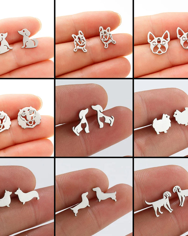 Pet Dog Ear Piercing For Women Cute Love Dachshunds Stainless Steel Corgi Dog Animal Stud Earring Free Shipping Brincos