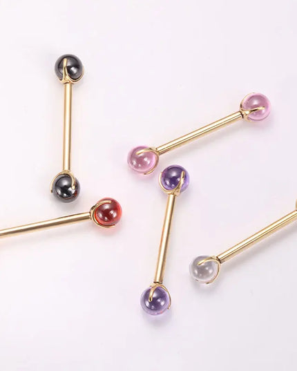 ASTM F136 Titanium Nipple Piercing 14G Internally Threaded Straight Barbell with Crystal Tongue Ring Nipple Industrial Piercing