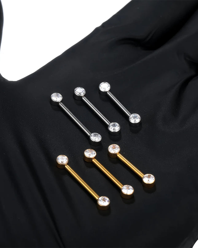 1/2Pcs Titanium Nipple Piercing Jewelry CZ Bezel Tongue Nipple Bars Piercing for Breasts Sexy Piercing Mamilo for Women 12-20mm