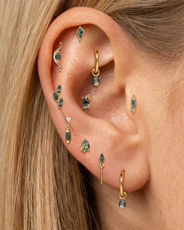 Aide 1PC 925 Sterling Silver 18K Gold Threaded Piercing Earring Women Ins Green Red Colors Zircon  Ear Bone Nail Gift Jewelry