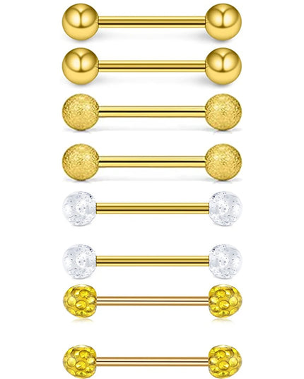 2pcs/8pcs Stainless Steel Nipple Ring Set with Rhinestones Round Balls Piercing For Woman Man Tongue Nail Stud Jewelry