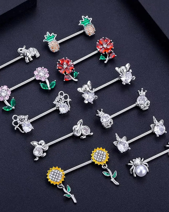 2pcs Animal Plant Series Nipple Piercing Shield Barbell for Women Both Sides Screwed Sexy Body Nipple Ring Piercings Nombril