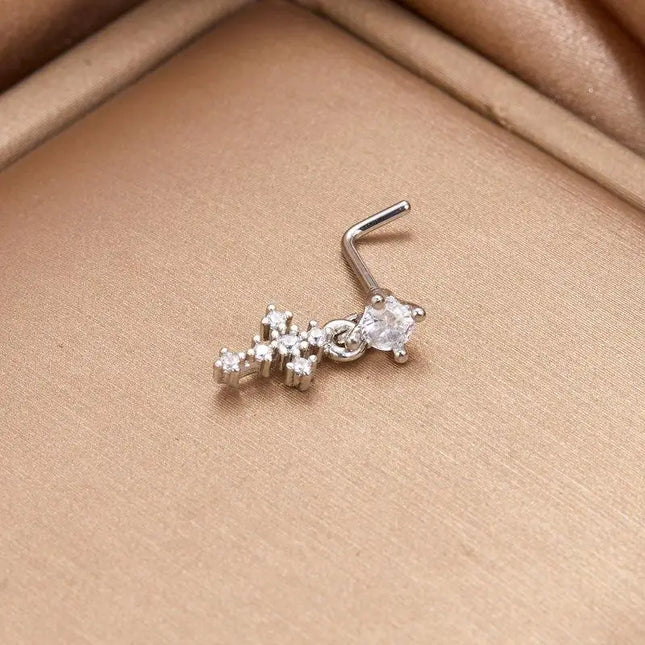 Dangle Nose Rings For Women Cross Zircon Nose Piercing Jewelry L Shape Nose Studs Body Jewelry Accessories