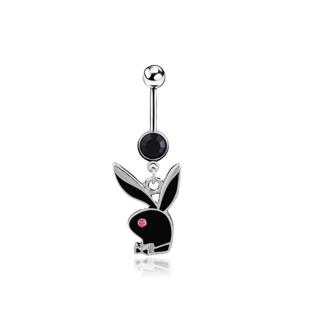 1pc Belly Button Rings Bunny Navel rings Gold color Rabbit Belly Rings for Women Gem stone Pink Bunny Fake Belly Piercing Ring