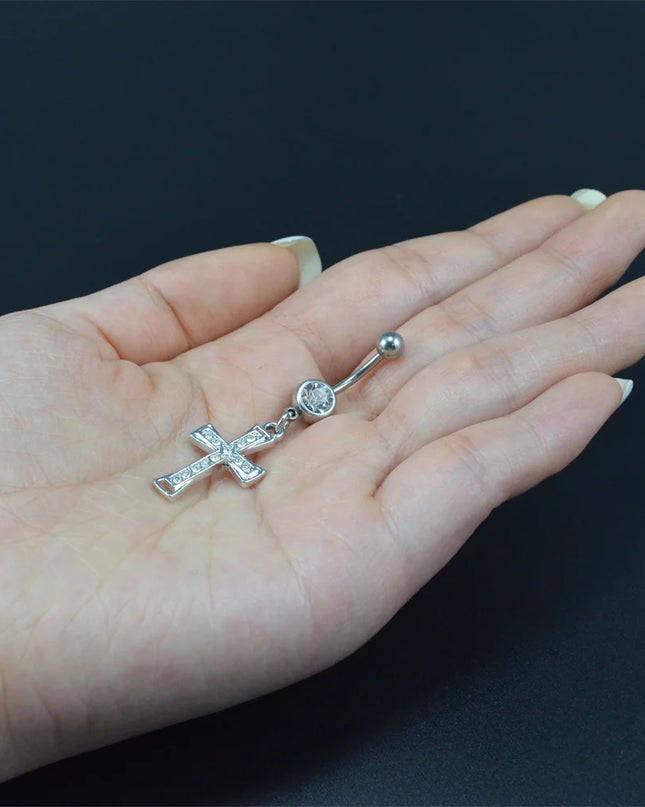 1pcs Rhinestone Cross Belly Button Ring Gold Color Silver Color Belly Button Ring Umbilical Navel Ring Body Piercing Jewelry
