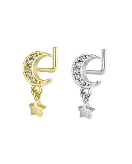 Stainless Steel Long Fashion Nose Rings For Women Copper With Heart Dangle L-Bend Nose Piercing Rings Body Jewelry