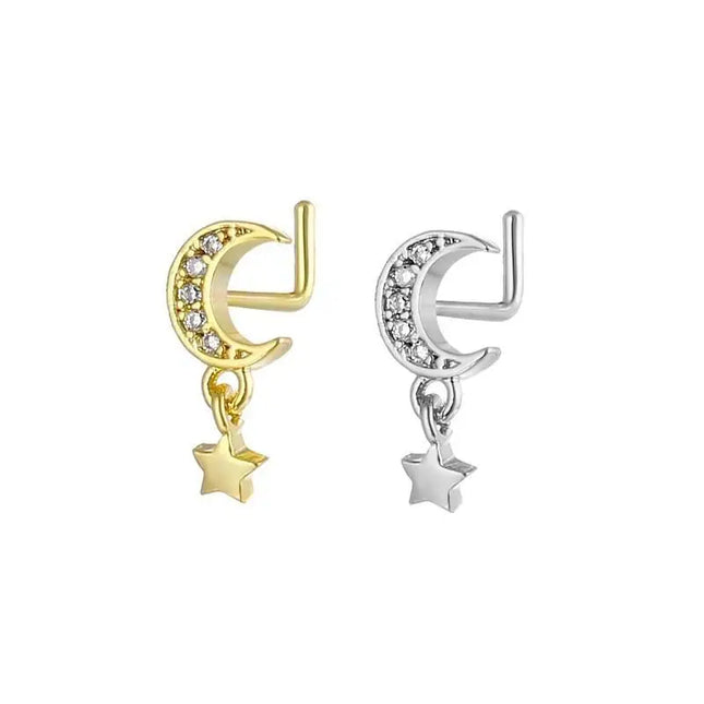 Stainless Steel Long Fashion Nose Rings For Women Copper With Heart Dangle L-Bend Nose Piercing Rings Body Jewelry