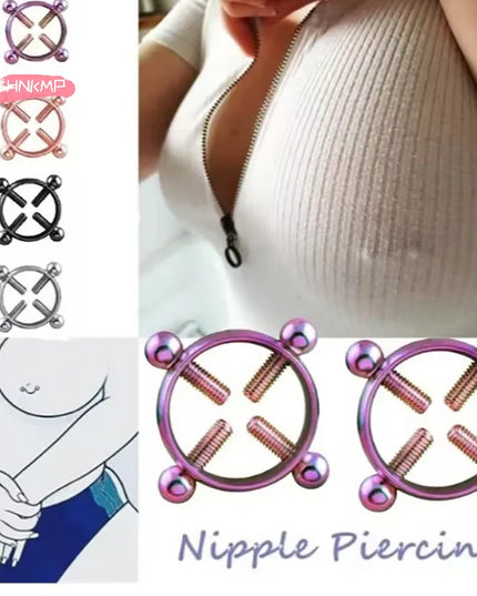 1Pcs Adjustable Stainless Steel Nipple Ring Clip-On Fake Nipple Piercing Jewelry for Women Various Colors Available