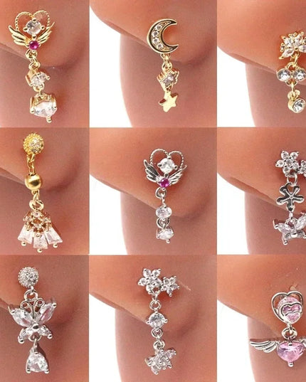 1Pcs Nose Ring for Women Dangle Nose Piercing Stainless Steel Nose Bend Ring Butterfly Dangling Noses Ring Body Piercing Jewelry