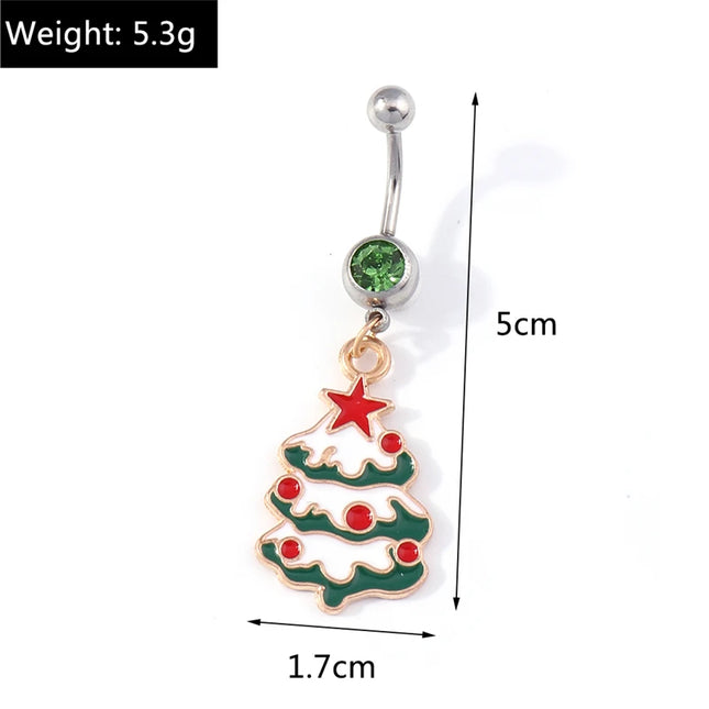 Cute Christmas Tree Belly Button Rings for Women Sexy Piercing Body Jewelry Navel Rings Girls Party Festival Jewelry Gifts