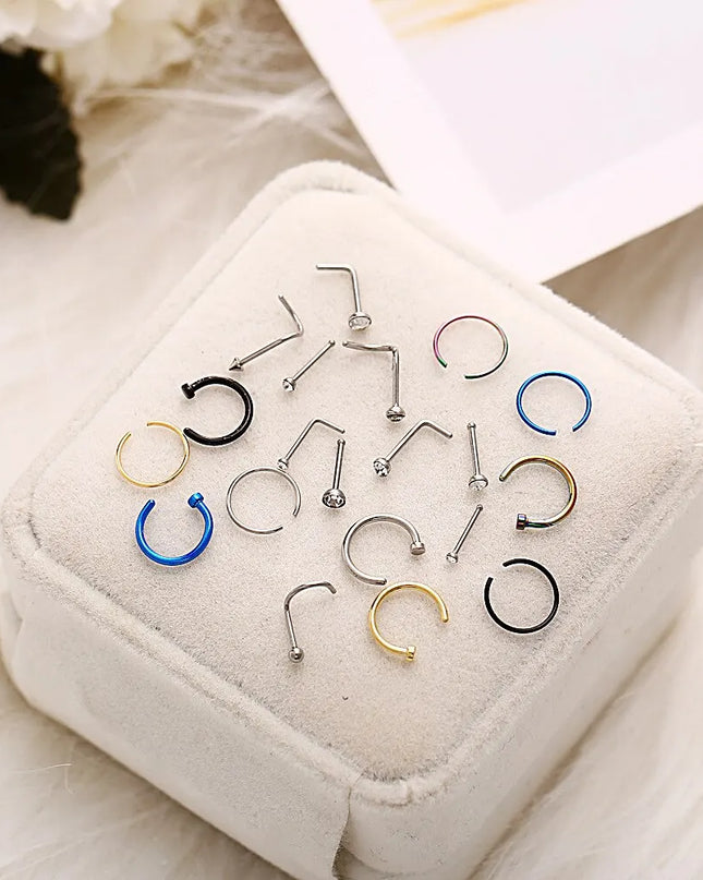 22 Pcs Of Suit Fake Nose Ring Earrings Fashion Punk Non-nose-piercing Septum Women Jewelry