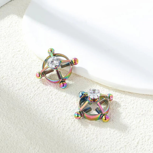For Women Screw Back Non Piercing Clip Nipple Piercing Jewelry Fashion Crystal Stainless Steel Fake Nipple Rings