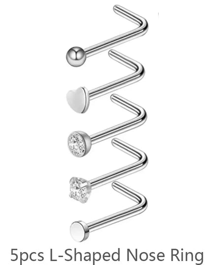3/4/5/8/10/15/30pcs/lot Fake Nose Studs Ring Piercing Sets L-S-Shaped Curved Nose Rings Pack Steel Star Heart Moon Nose Jewelry