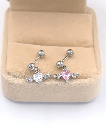 1Pc Angel Wings Helix Piercing Ear Lobe Daith Rook Tragus Cartilage Piercing Heart Cz Earring Conch Tragus Stud  Stainless Steel