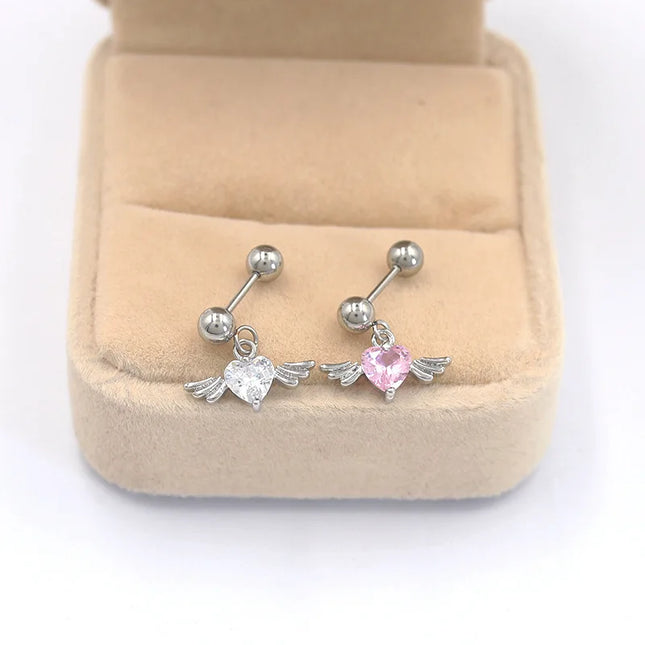 1Pc Angel Wings Helix Piercing Ear Lobe Daith Rook Tragus Cartilage Piercing Heart Cz Earring Conch Tragus Stud  Stainless Steel