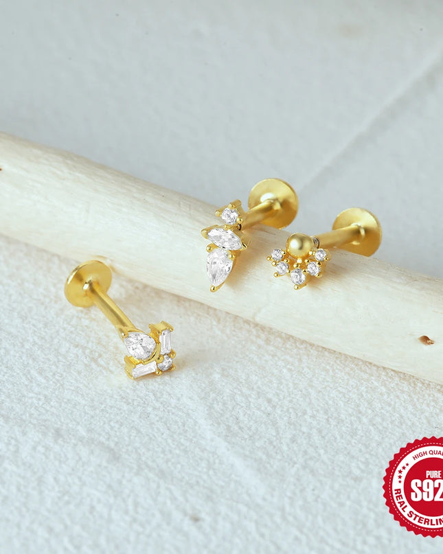 CANNER 1PC 925 Sterling Silver Flat Bottom Piercing Earring for Women Exquisite Crown Ear Studs Cartilage Earring Fine Jewelry